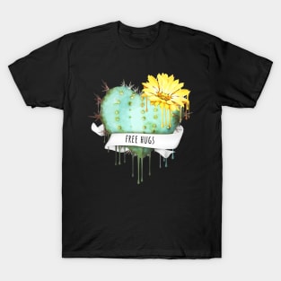 Cactus heart watercolor jellow flower free hugs T-Shirt